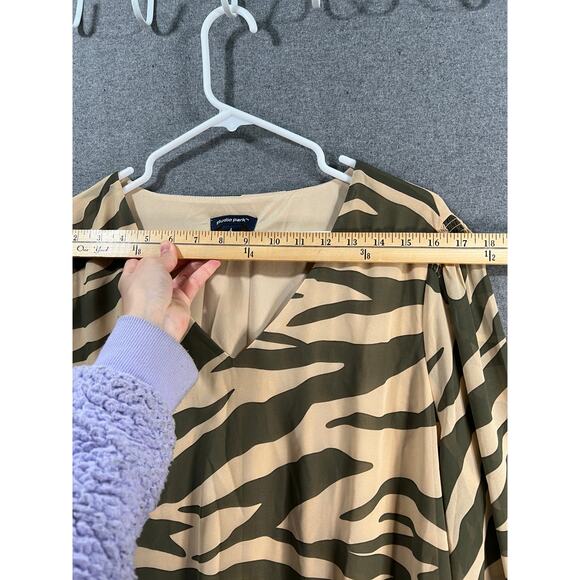 Studio Park x Leah Williams Printed Chiffon Blouse with Ruff Khaki Zebra Large - Picture 6 of 9